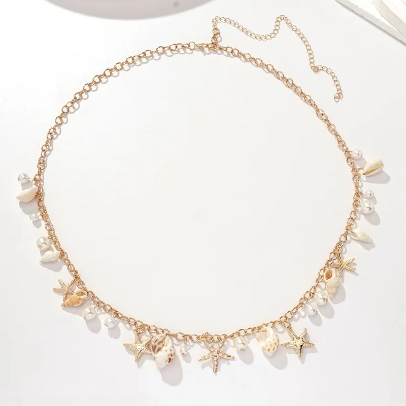 Boho Beach Shells Waist Chain Women's Starfish Pearl Tassel Pendant Belt Vacation Style Versatile Match