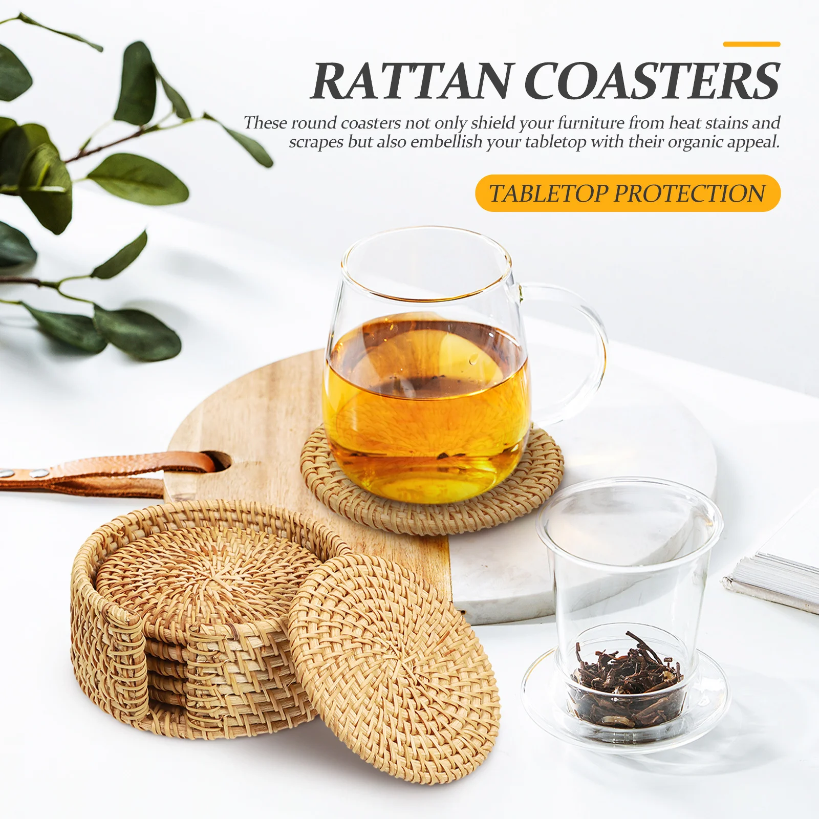 

1Set Rattan Coasters Round Woven Coaster Set Rustic Cup Mats Boho Cup Holders for Indoor Outdoor Table Protection
