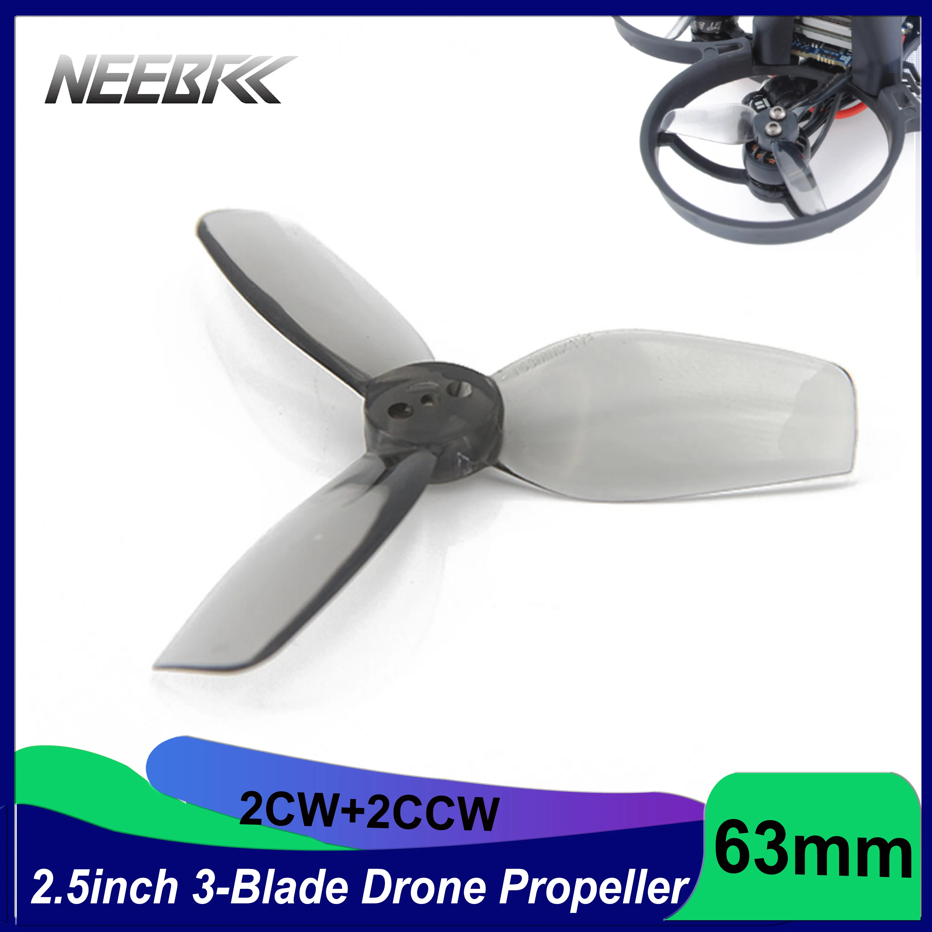 NEEBRC 2CW 2CCW 2.5inch 63mm 3-Blade PC Ducted Propellers for FPV Racing Drone Freestyle Mini RC Plane DIY Toys for Adult