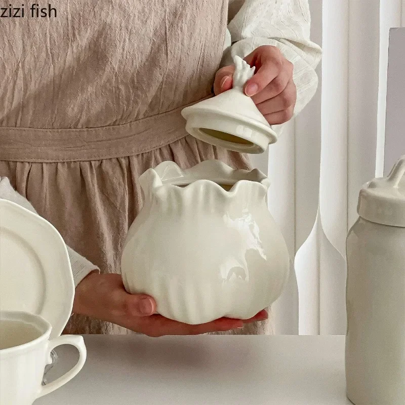 Milk White Ceramic Storage Tank Kitchen Storages Container Grain Jar Storages Bottle Candy Jar Storage Box Dried Fruit Jar