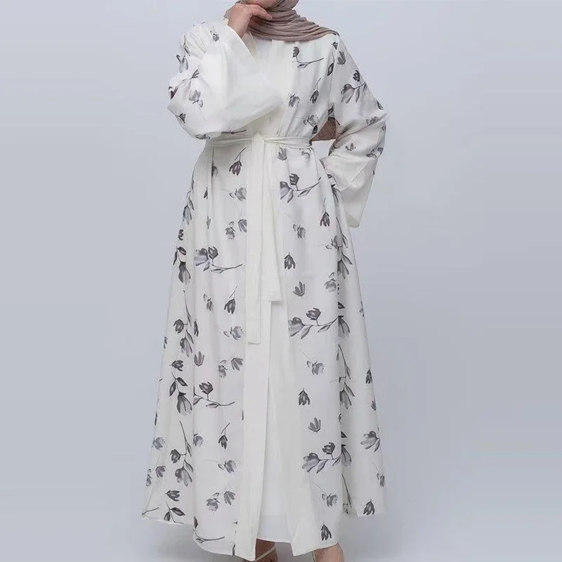 New Muslim Dresses Women Maxi Dresses Vestidoes Fashion Female Loose Dresses Full Sleeve Printed Floral Casual Robe Long Dress