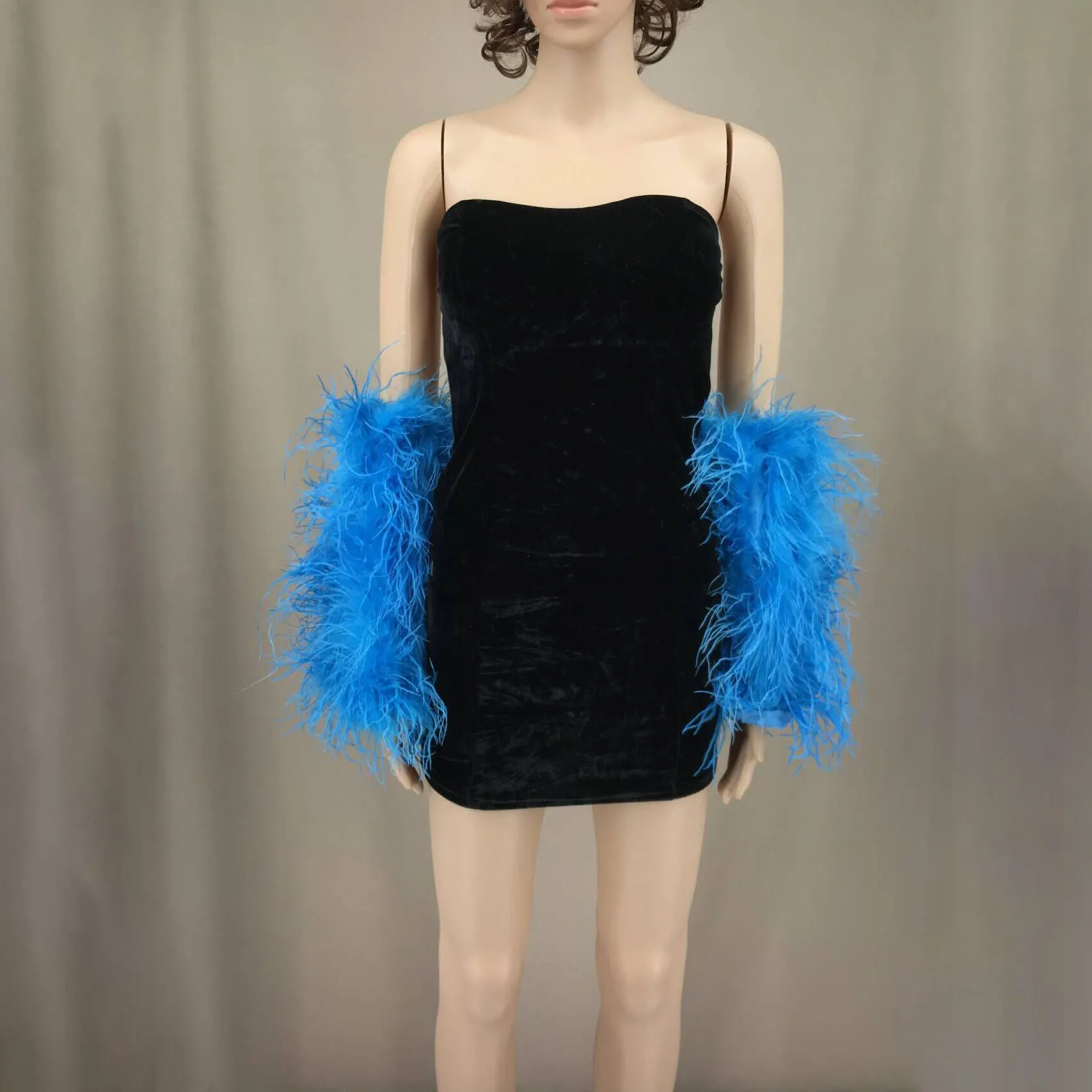 Polsini per guanti con maniche da braccio in piume di struzzo per feste, pelosi di lusso, accessorio di moda soffice, peluria pesca, lunghezza 30 cm, una coppia