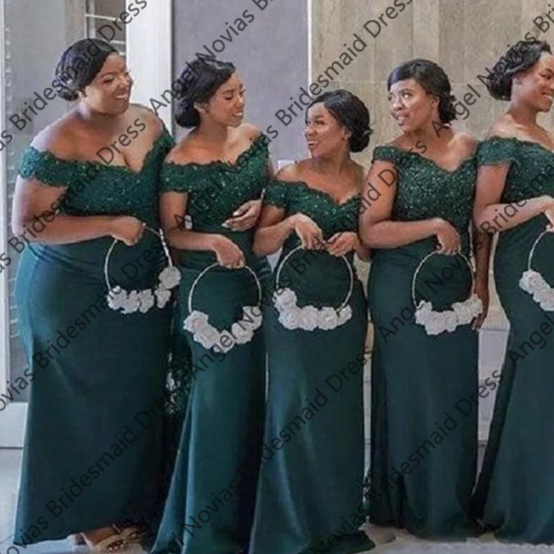Long Dark Green Customized Mermaid Bridesmaid Dresses Off Shoulder Wedding Guest Party Gowns vestidos de boda para fiestas