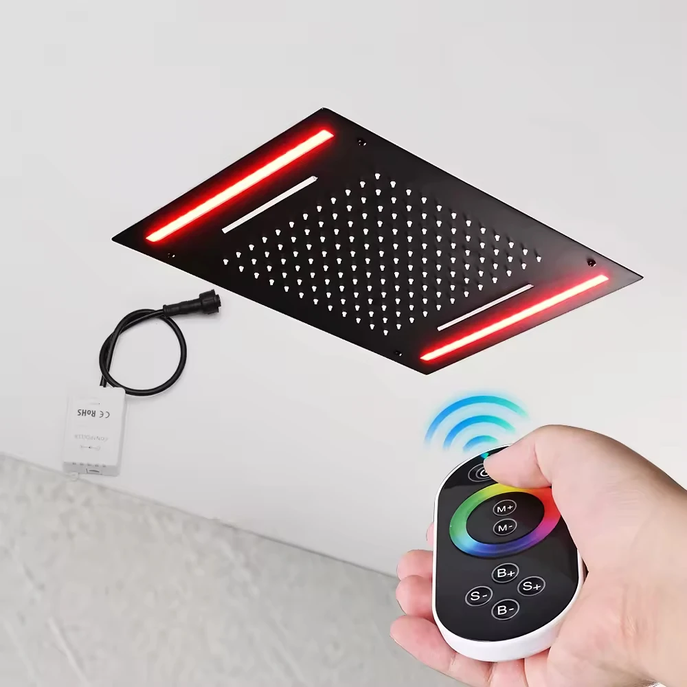 رأس دش LED حديث أسود مثبت على الحائط من FEIDU مع جهاز تحكم عن بعد نحاسي بتصميم شلال ملحق صنبور الحمام