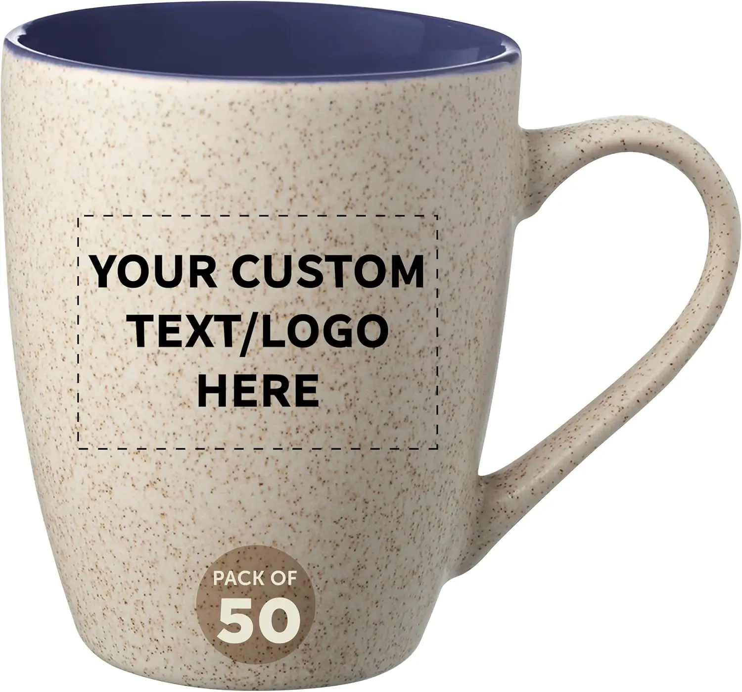Custom Sesame Speckled Two Tone Coffee Mugs 10 oz. Set of 50, Personalized Bulk Pack - Modern, Customizable- Blue