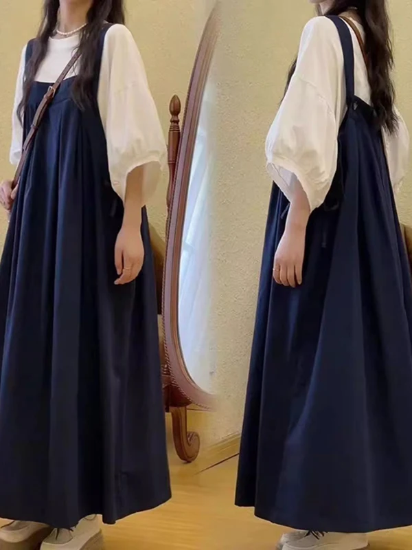 

plus Size Casual Two-Piece Set Women's Summer Loose Meat Covering Slimming Five-Quarter Sve Dr Casual Ensemble