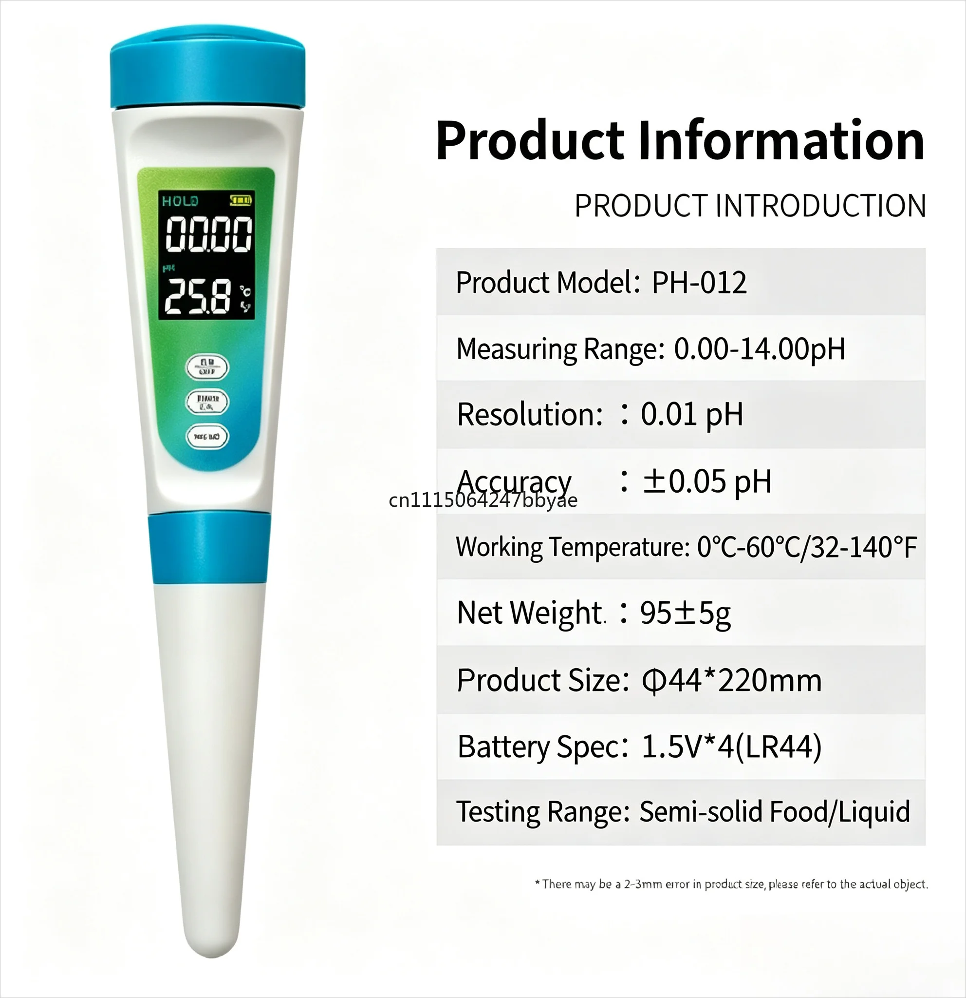 Food pH Test Pen, Digital pH Meter for Cheese Meat Fruit Household Food Acidity Testing