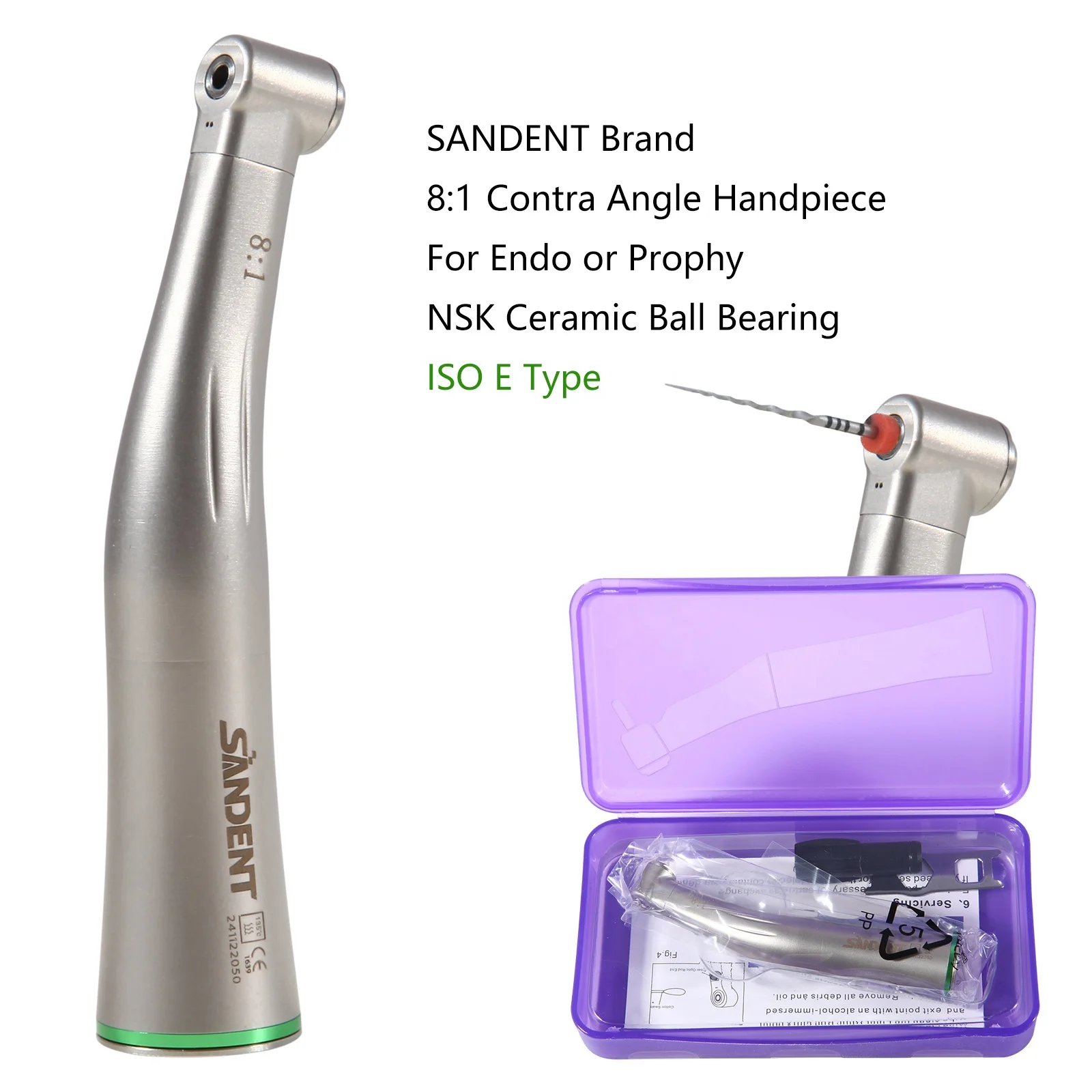 Nouvelle arrivee! de ntal Endo Handpiece 8:1 contre-Angle bouton poussoir endodontique Mini tête pour N-S-K E-Type