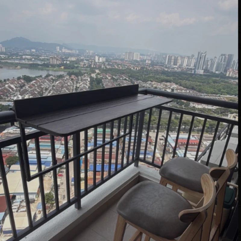 Space Saving Adjustable Height Folding Table, Hanging Balcony Railing Desk for Laptop, Patio Garden Apartment Small Spaces