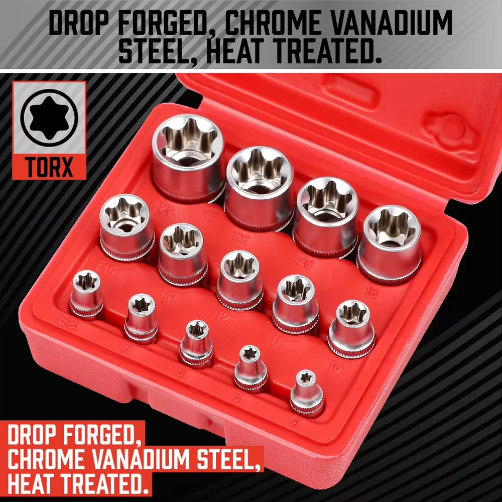 

14 шт./компл. инструменты E Star Torx набор головок E4-E24 внешняя шестигранная вставка гайка универсальные комбинированные головки для авторемонта