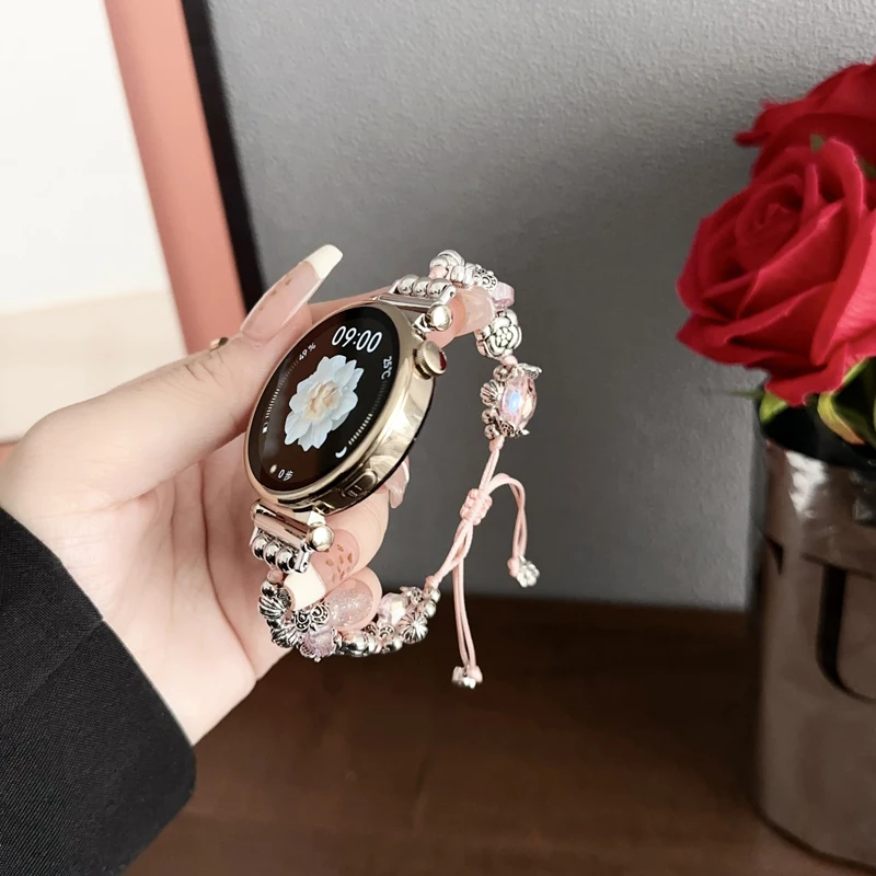 Adjustable Metal Watch Band for Huawei Watch Fit New Strap 18 20 22mm Women Agate Bead Bracelet for Samsung Galaxy Watch 4 46mm