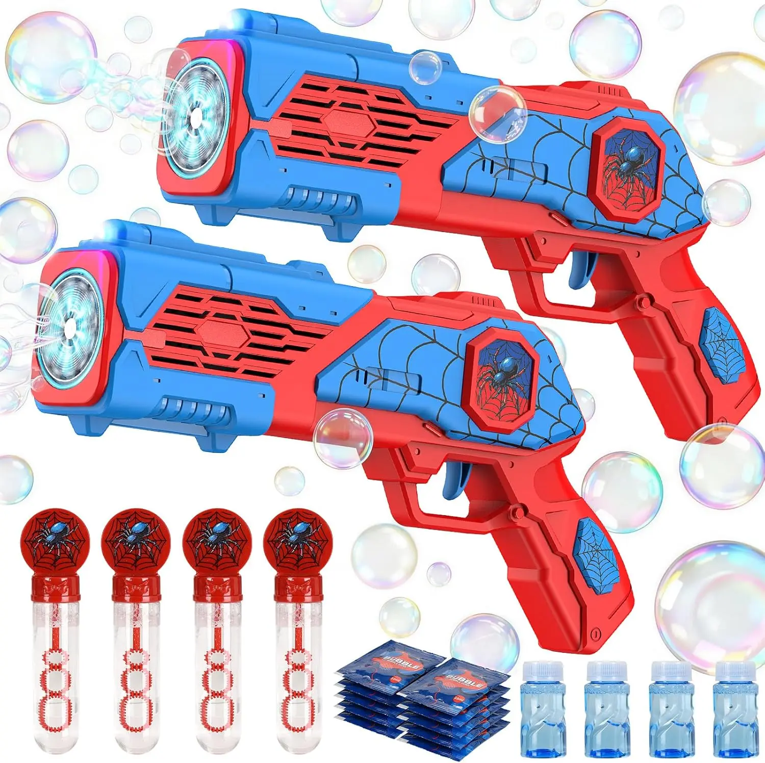 

2PCS Bubble Gun for Kids, Spider Bubble Machine with 4 Refills, Outdoor Toy for Ages 3-8, Party Favors