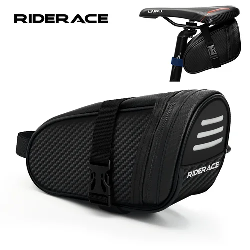 RIDERACE 자전거 새들 가방, 소형 방수 보관 가방, 블랙 반사, MTB 로드 산악 자전거 시트 테일 리어 도구 파우치 백 