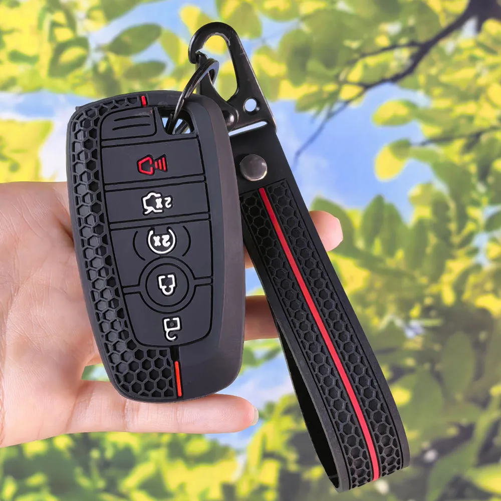Durable Red Stripe Auto Key Shell With Keychain For Ford Bronco F150 Raptor Edge Expedition F250 F350 F450 F550 2019 2020