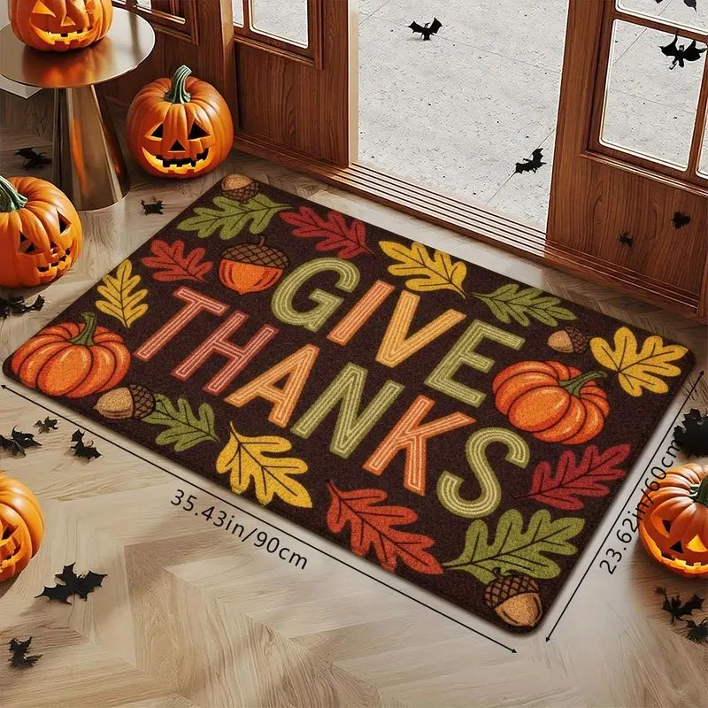 VIKAMA Thanksgiving Doormat, Autumn Pumpkin and Maple Leaf Non-Slip Entryway Mat, Harvest Holiday Rug, Home Decor