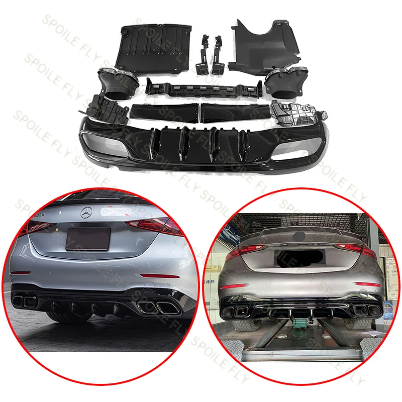 Für Mercedes Benz C-Klasse W206 2022 2023 2024 2025 Hohe Qualität C63 Stil Auto Heckstoßstange Lip Spoiler Body Kit glänzend Schwarz
