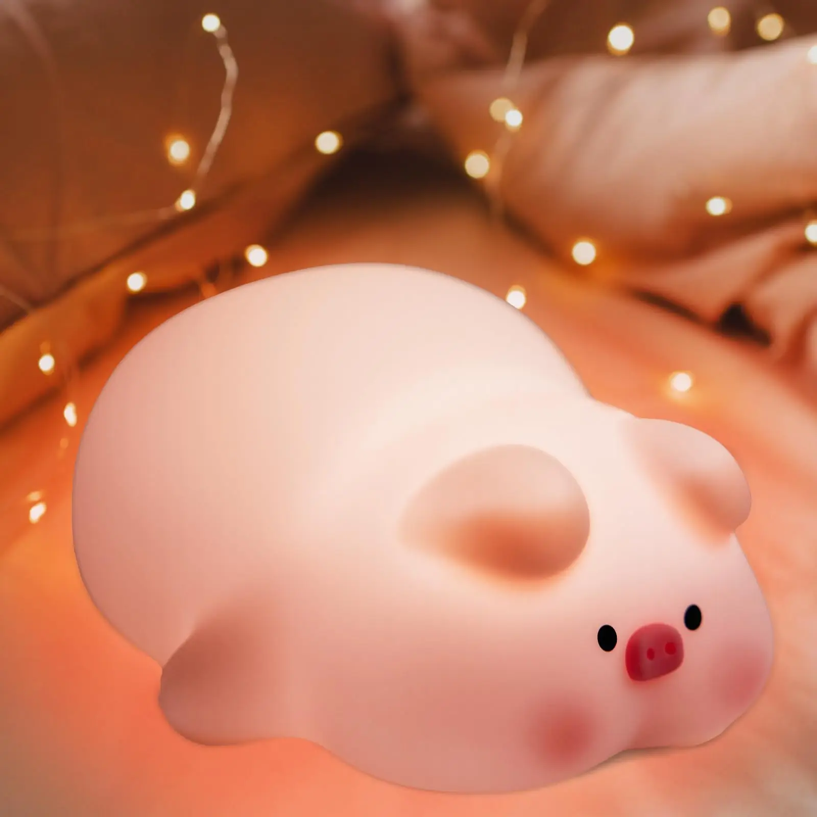 Piggy Night Light Cute Soft Silicone Pig Lamp Dimmable Nursery Portable Kawaii Lamps Bedroom Decor Birthday Xmas Gift BabyGift