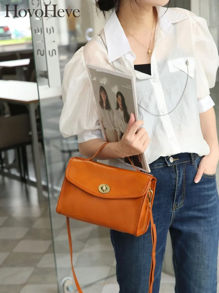 

Female Casual Cowskin Genuine Leather Solid Color Latch Flap Pocket Single Shoulder Bag Crossbody Women Versatile Underarm Bag