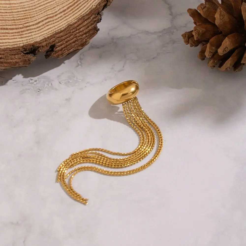 Retro Stainless Steel C Shape Ear Cuff 18K Gold Golded C-shaped Ear Clip Full Metal Thick Stud Earrings Women