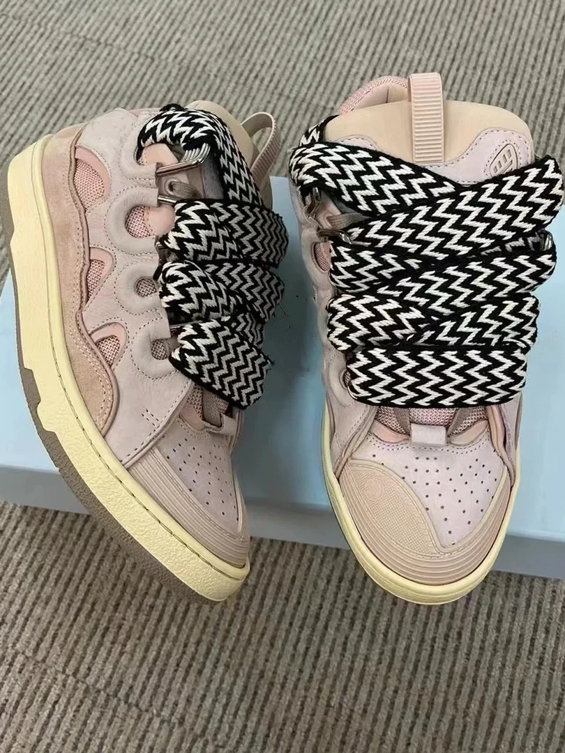 

Розовый Thi Bot Casual Board oes Женские тканые кружева Увеличенные противоскользящие спортивные Dequn Модный бренд Casual oes