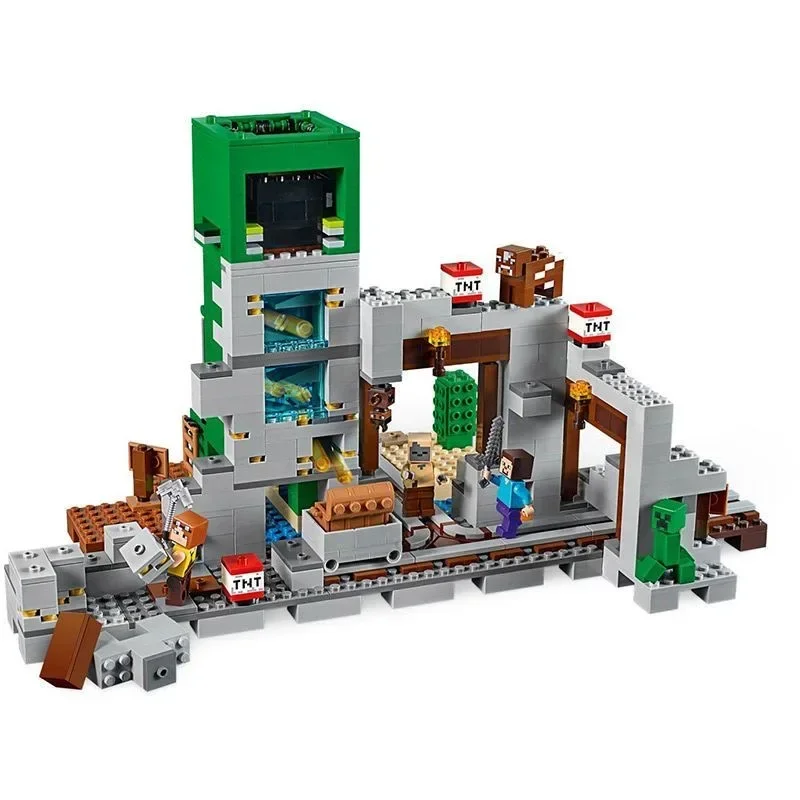 852pcs Game My World The Mine With Rail Track Minecart Desert Mesa Statue 11363 Building Blocks Toys Compatible With Model