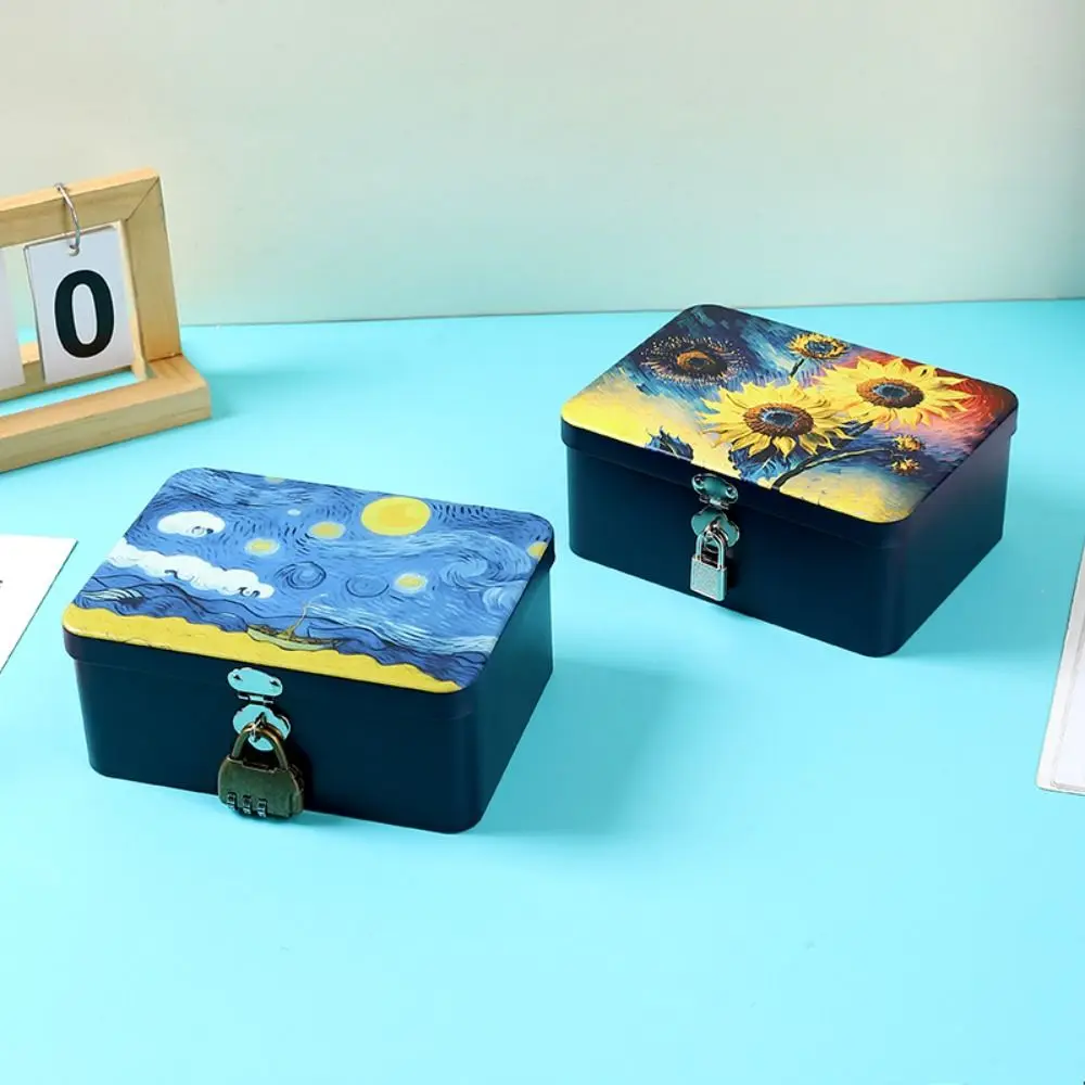 Durable Vintage Tinplate Box Large Capacity with Lock Key Desktop Storage Case Empty Box Household