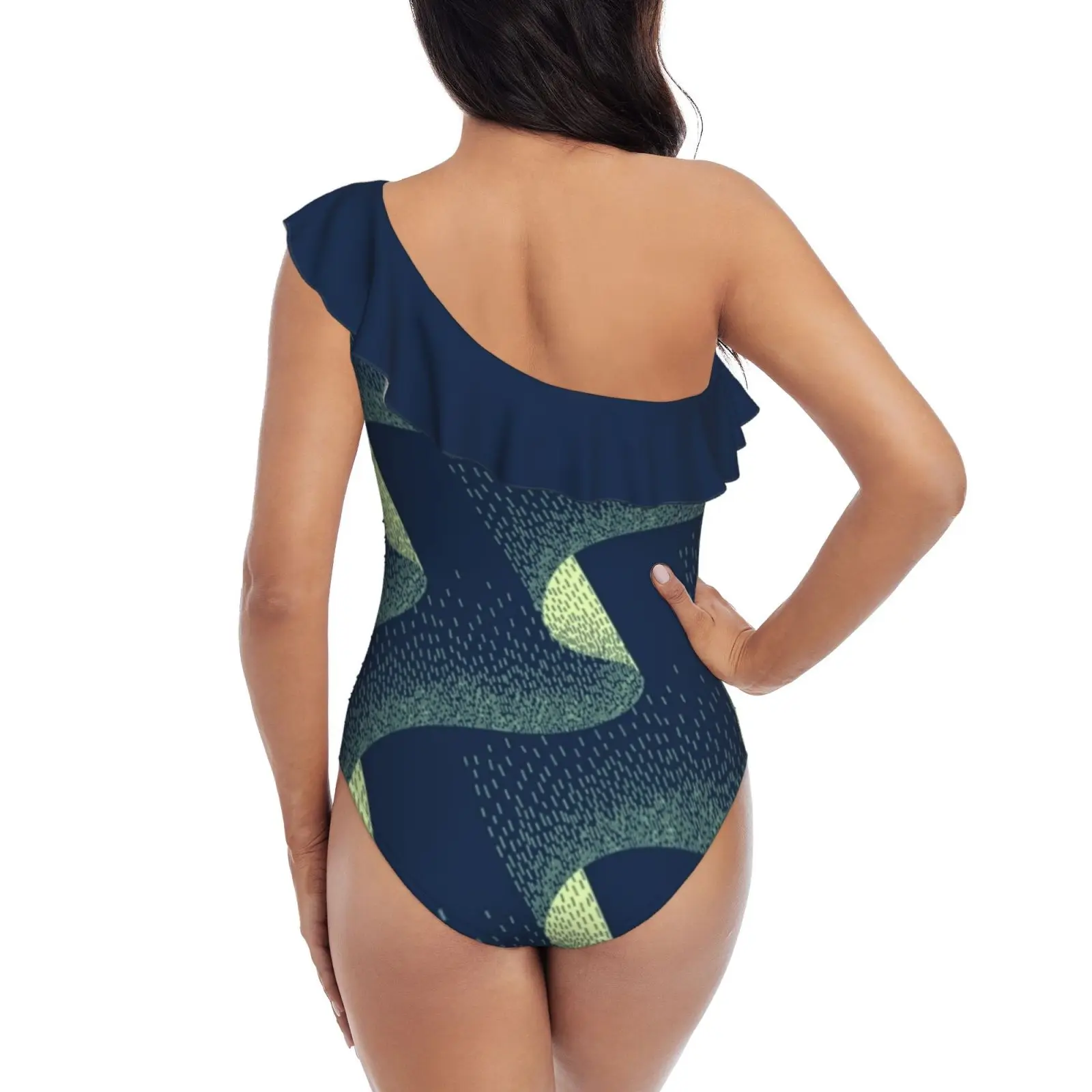 Aurora Embroidery / Repeat Pattern One-Piece Swimsuit One Shoulder Ruffle Swimsuit Sexy Monokini New Girl Beach Swimwear Repeat