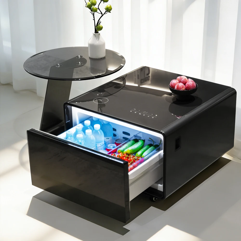 Bedroom Furniture Smart Nightstand With Built-in Refrigerator, USB Type-C Charging Side Table
