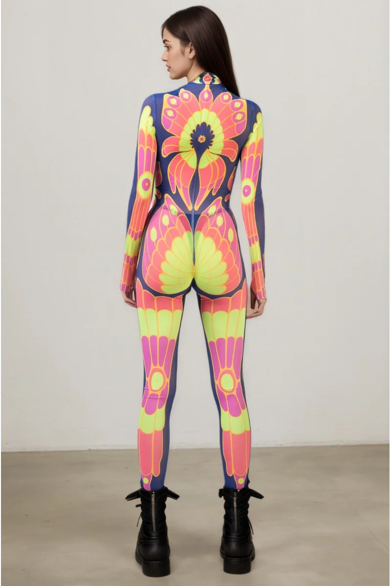 IOOTIANY Damen Schmetterling-Schlangen-Bodysuit Catsuit Tribal Halloween Party Rave Jumpsuit Festival Cosplay Performance Zentai – Detail 14