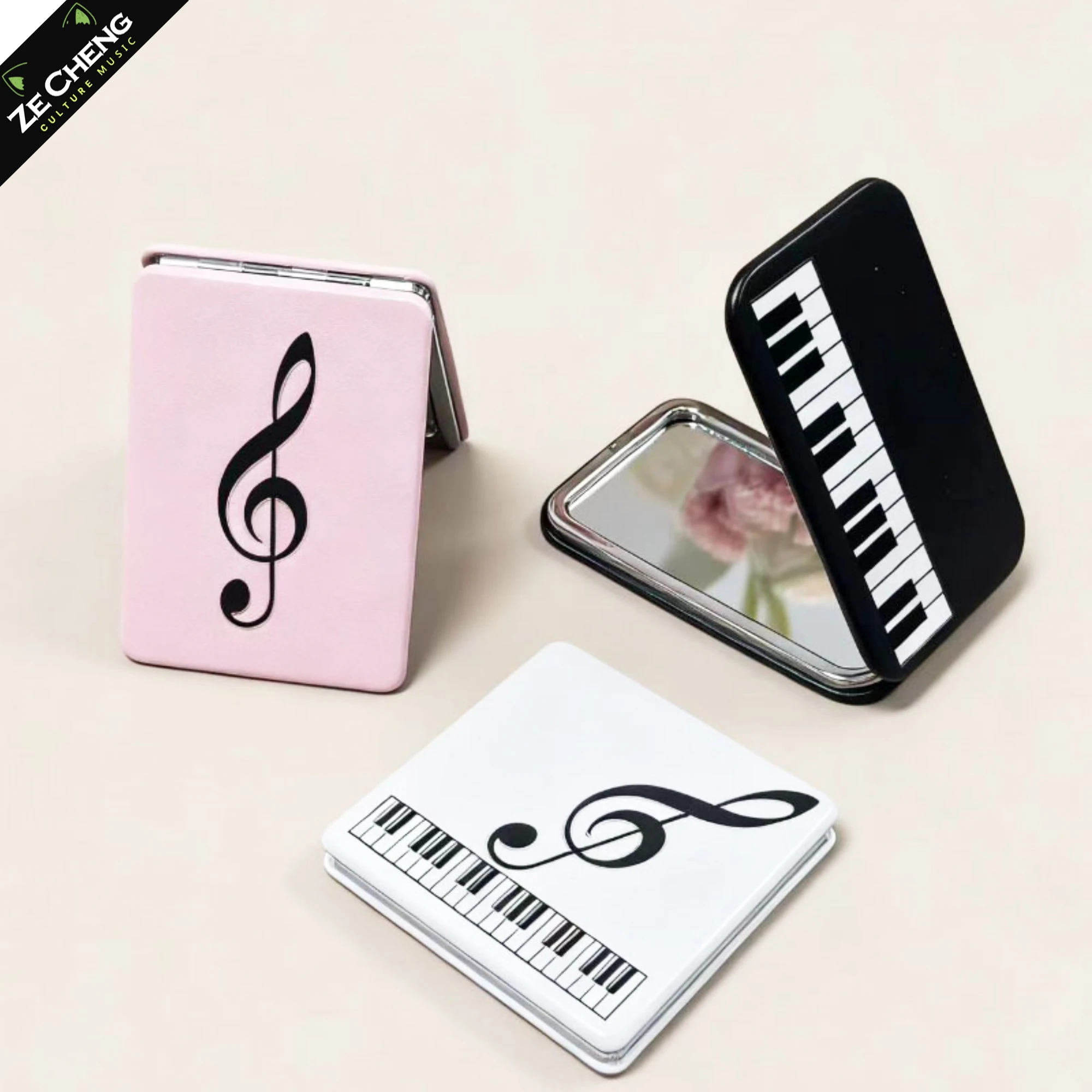 Unique Music Theme Mirror - Small Foldable Mirror with Treble Clef Print, Fashionable On-The-Go Essential
