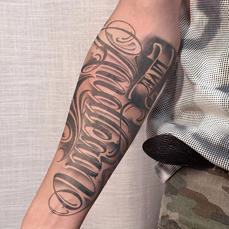 American Elegant Cursive Letter Semi Permanent Tattoo Stickers, Herbal Waterproof Long Lasting Matte Non-Reflective Temporary Fa