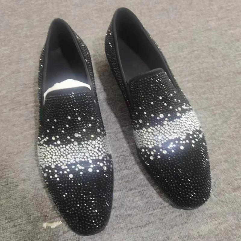 New Stylish Shining Rhinestone Loafers For Men Fashion Suede Shoes Man Dress Shoes Luxury Slip On Party And Wedding Shoes