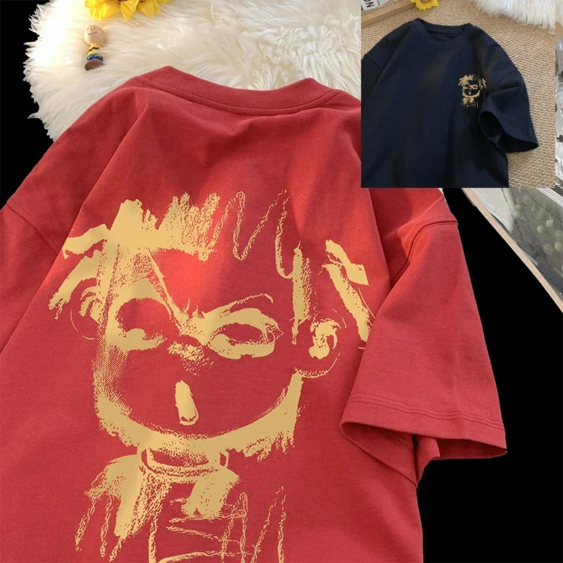 여름 프린트 반팔 티셔츠 남성 여름 트렌디 브랜드 신상 반팔 청소년 라운드넥 루즈핏 티셔츠 반팔