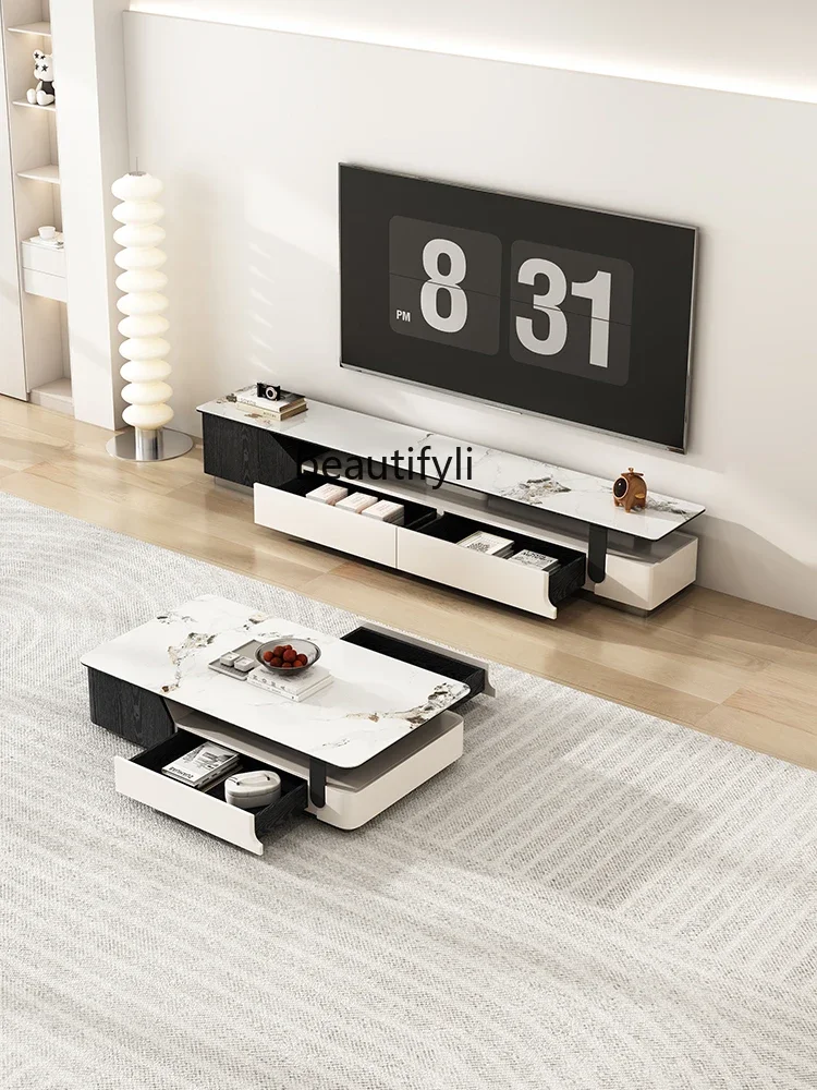 

A16 Modern Minimalist Stone Plate Baking Finish Tea Table TV Cabinet Living Room Fashion Small Apartment Floor Coffee Table TV