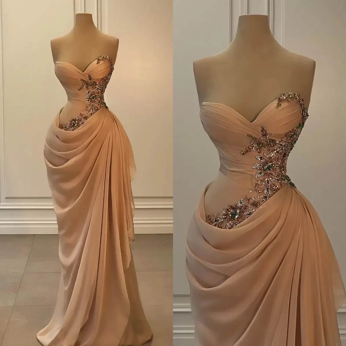 Customized Stunning Evening Dresses Elegant Pleats Crystal Beaded Sweetheart Prom Dress Waist Decor Dress for Special Ocn