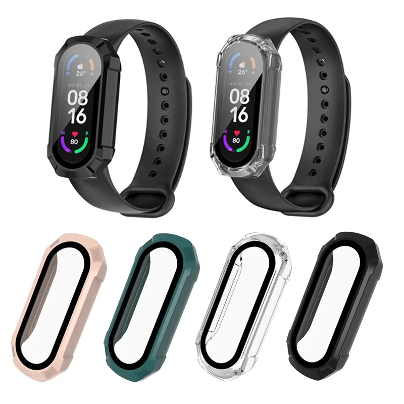 

Полноэкранный защитный чехол для Xiaomi Mi Band 7 7 NFC, чехол из поликарбоната + полноэкранный бампер из стекла для Mi Band 7/7, чехол для часов NFC