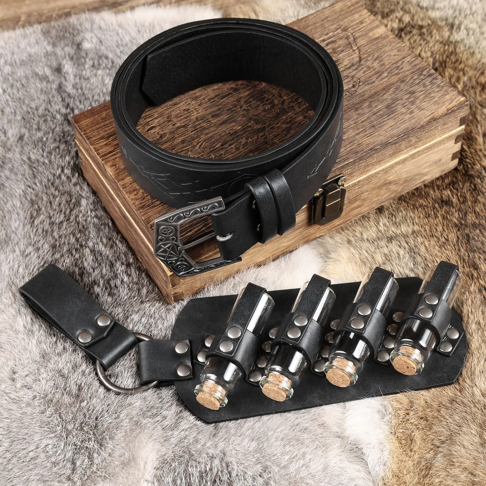 

Medieval Belt Renaissance Punk Alchemy Four Bottle Belt Set Adult Halloween Role Play Viking Costume Accessories Belt Props 2025