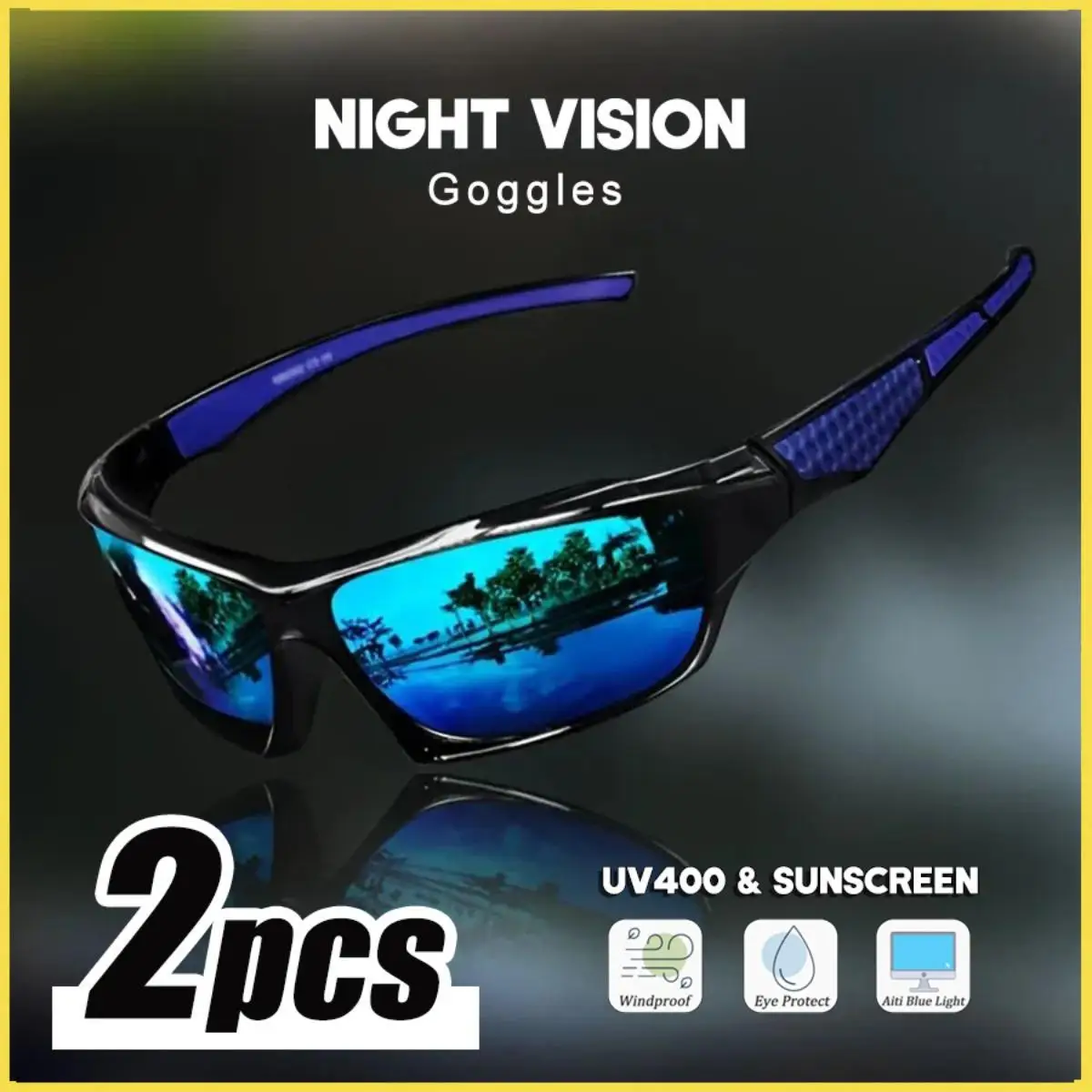 2026 Gafas de visión nocturna, gafas deportivas Unisex para PC, gafas poligonales de medio marco HD UV400, gafas de ciclismo ligeras para hombres