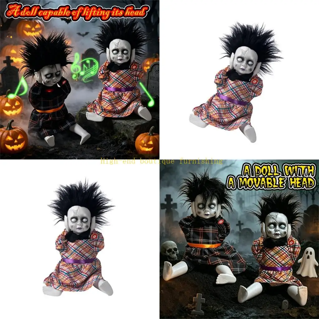 L9NB Horrifying Doll With Motorized Head Lifting And Glowing Sound Effect Participatory Specters Figure For Haunting House