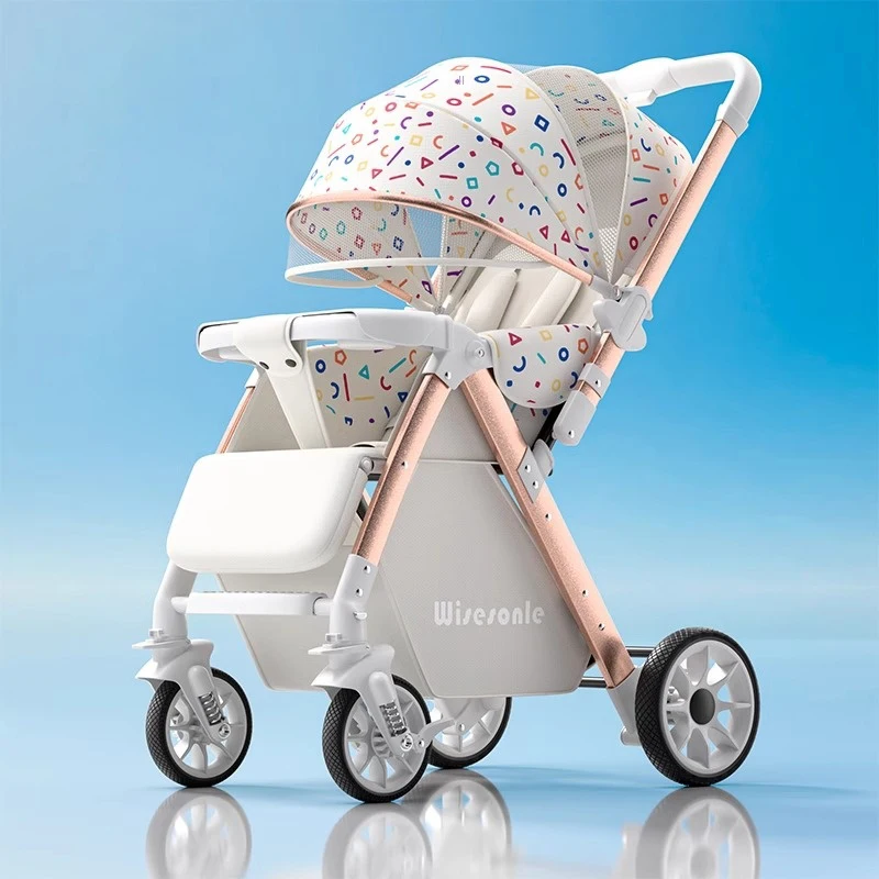 Two-way Baby Stroller Can Sit and Lie Down High Landscape Lightweight One-touch Folding Children Stroller Wider Sleeping Basket