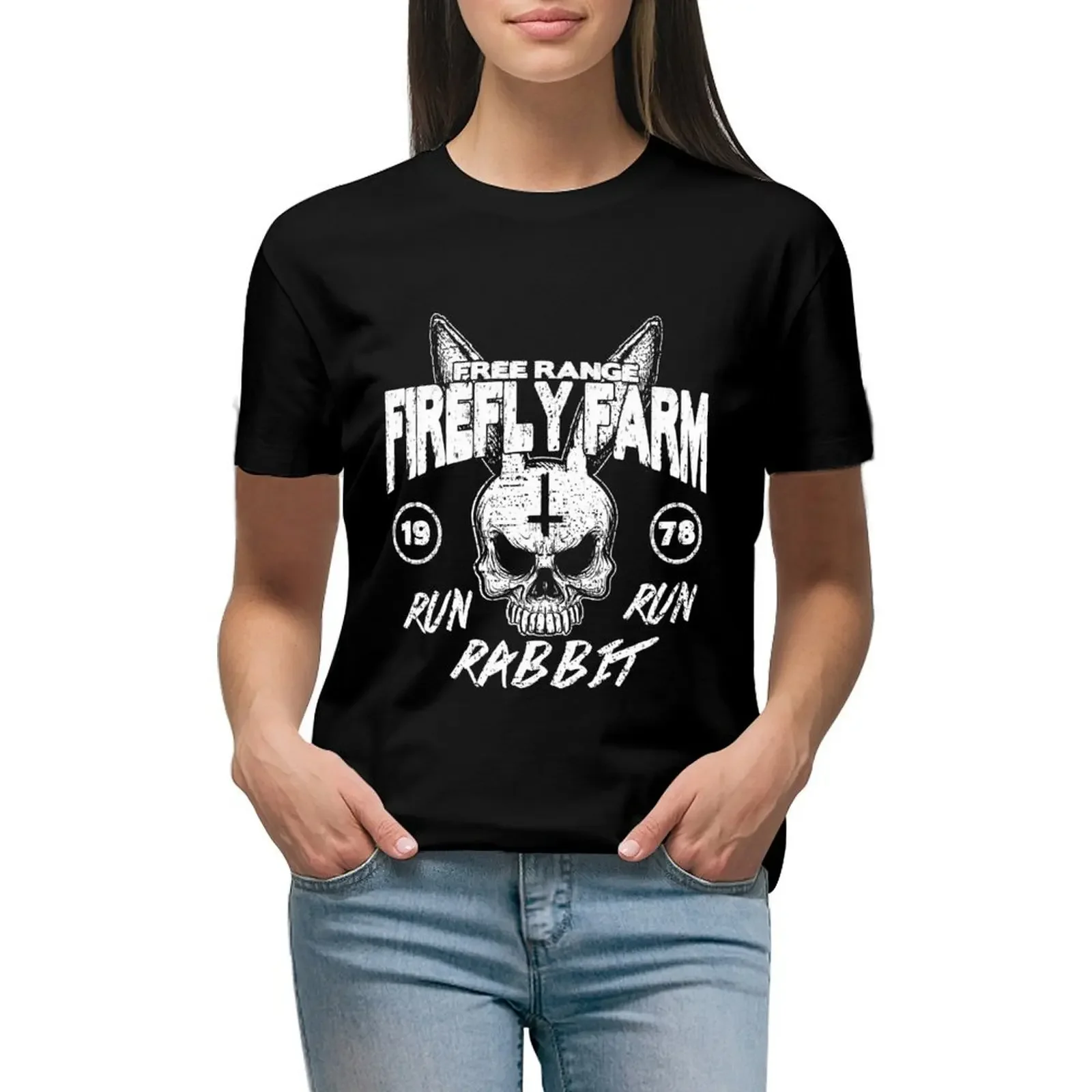 

Firefly Farms run rabbit run T-Shirt plus size tops animal prinfor vintage clothes graphics Womens graphic t shirts