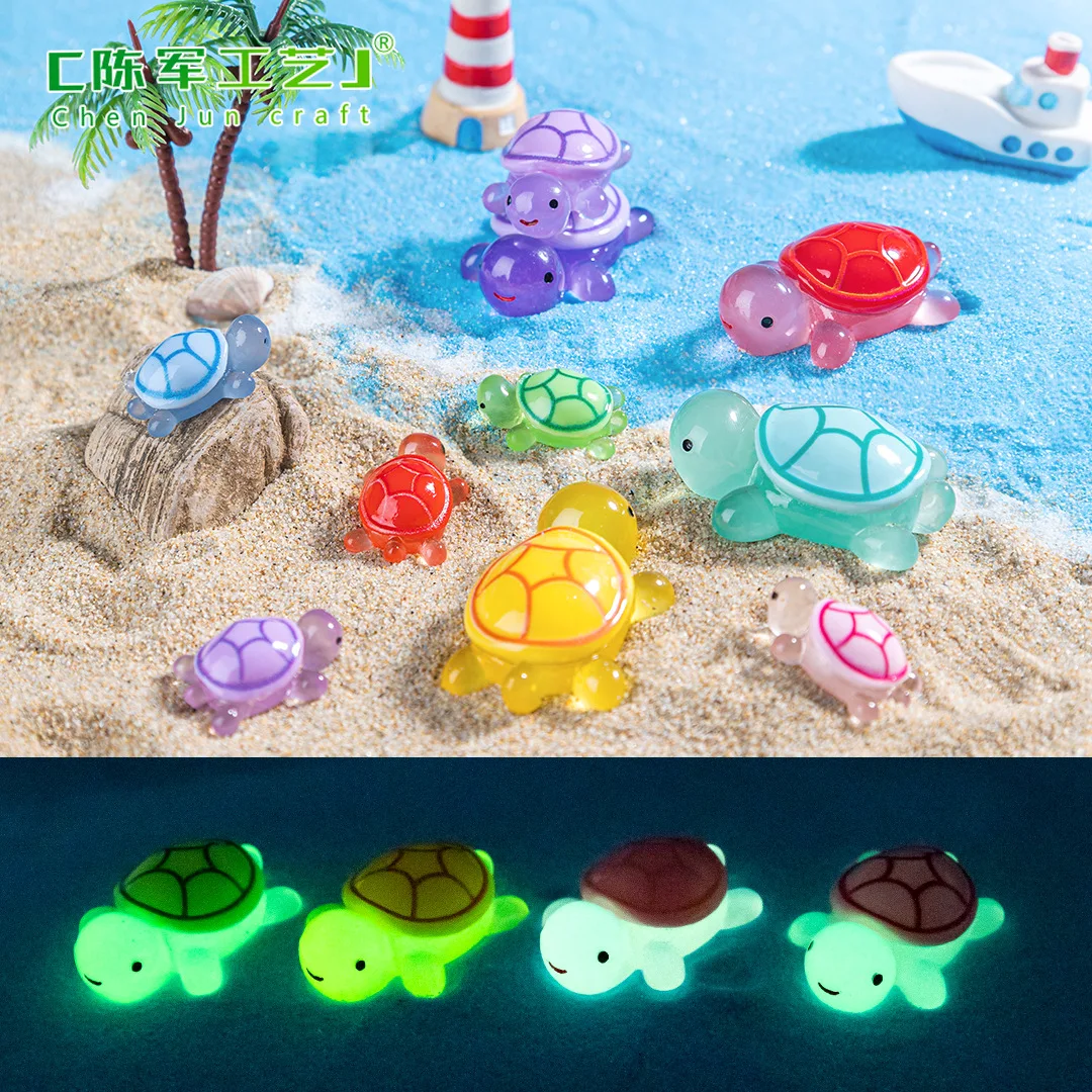 10pcs Creative cute cartoon glowing turtle DIY decorative item for micro-landscape, small ornament