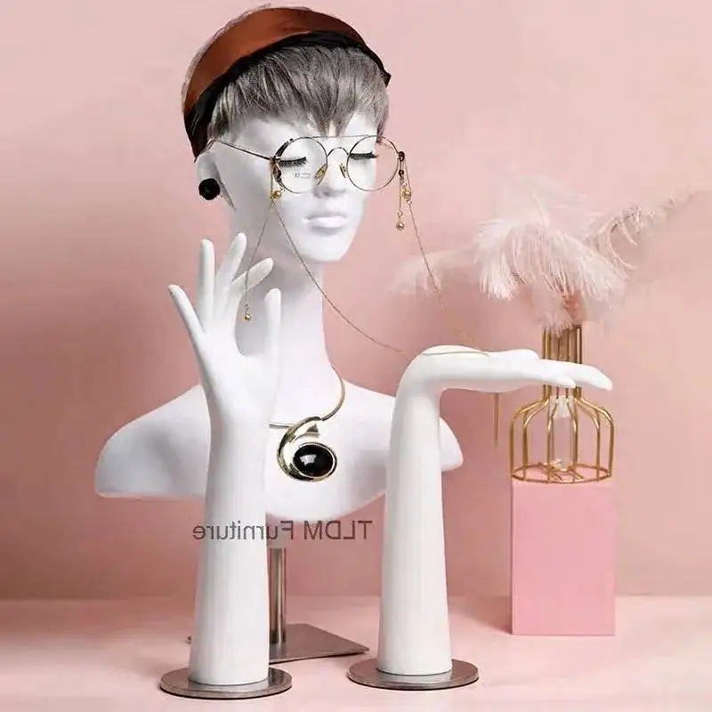 

Jewelry High-end Simulation Mannequins Props Head Female White Head Mannequins Hand Model Hat Scarf Glasses Display Rack H