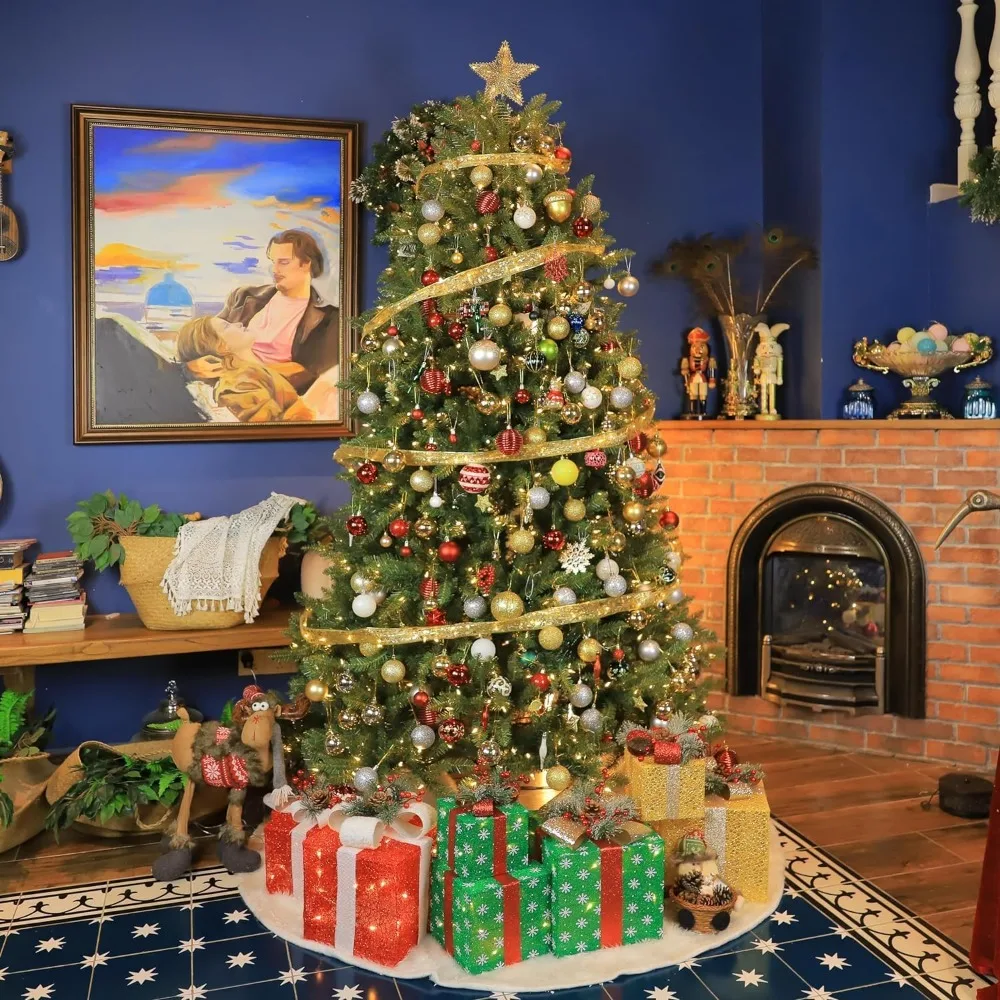 

7.5 ft Prelit Christmas Tree, Artificial Christmas Tree with 450 Warm White Lights, 1450 Branch Tips, Metal Stand