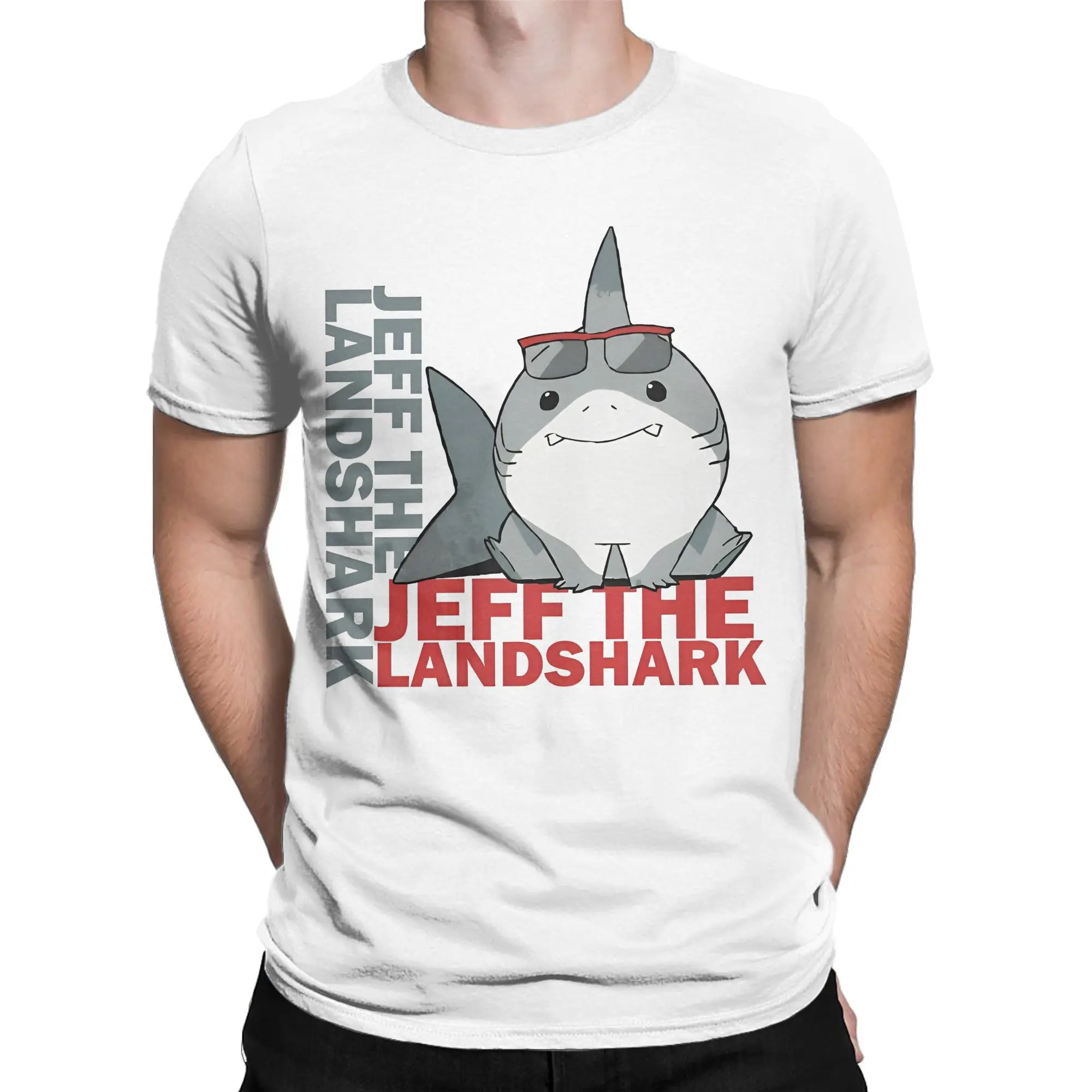 Cute Jeffs the landshark T Shirt Men Cotton Clothing Harajuku  Round Neck Short Sleeve