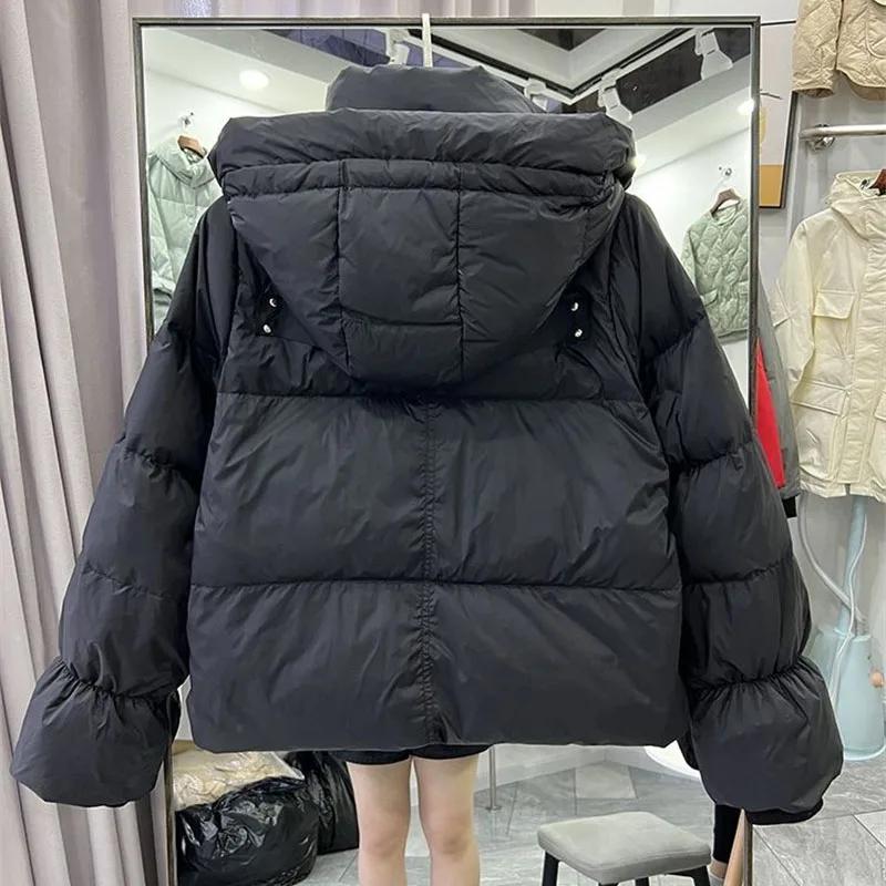 2022 Real Shot Thicken Down Jacket Women Winter Short White Duck Down Coat Hooded Parka White Black Yellow Khaki Loose Warm Coat