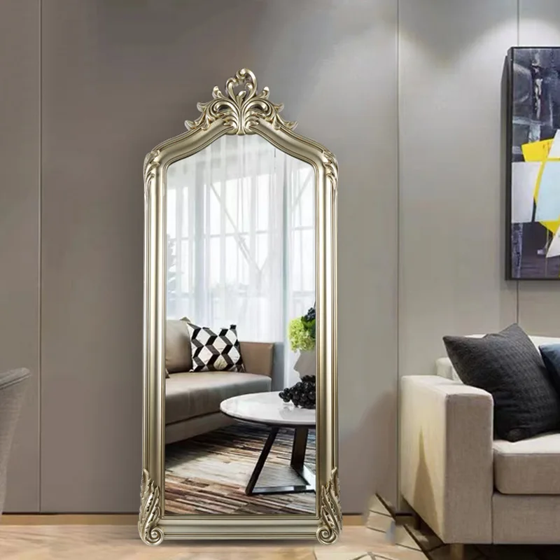 Simple European-style carved clothing store fitting mirror living room corridor full-body mirror retro floor mirror dressing lar