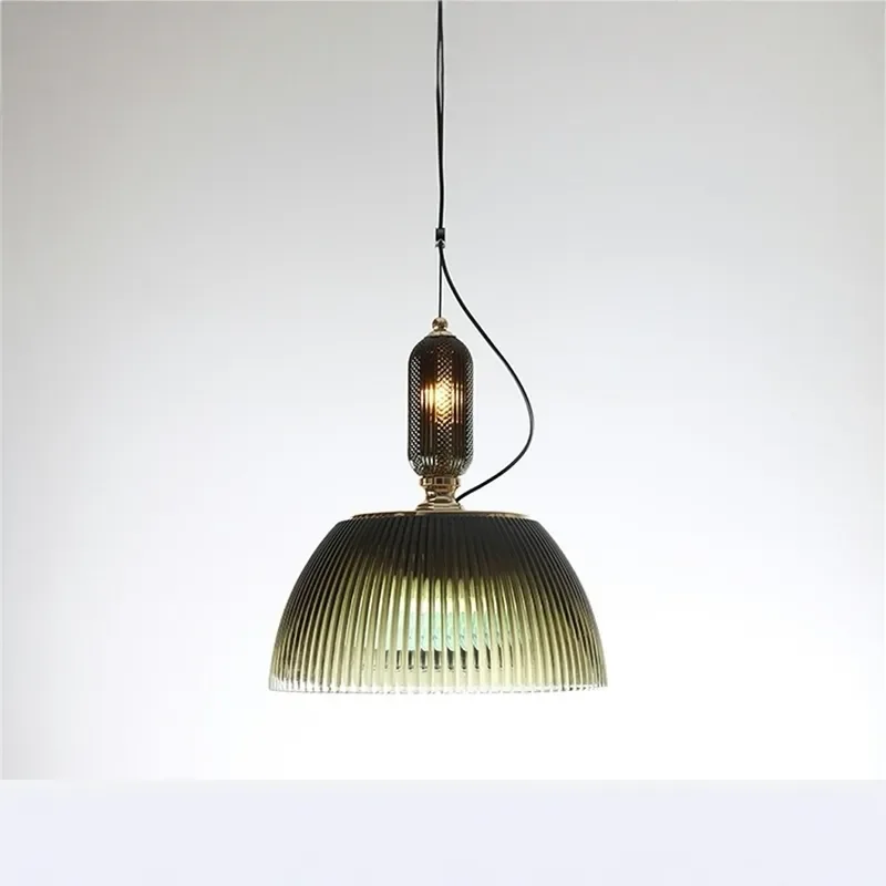 Nordic Retro Green Stripes Glass Pendant Light Ceiling Bedroom Led Chandelier Kitchen Island Hanging Lamps Study Indoor Lighting