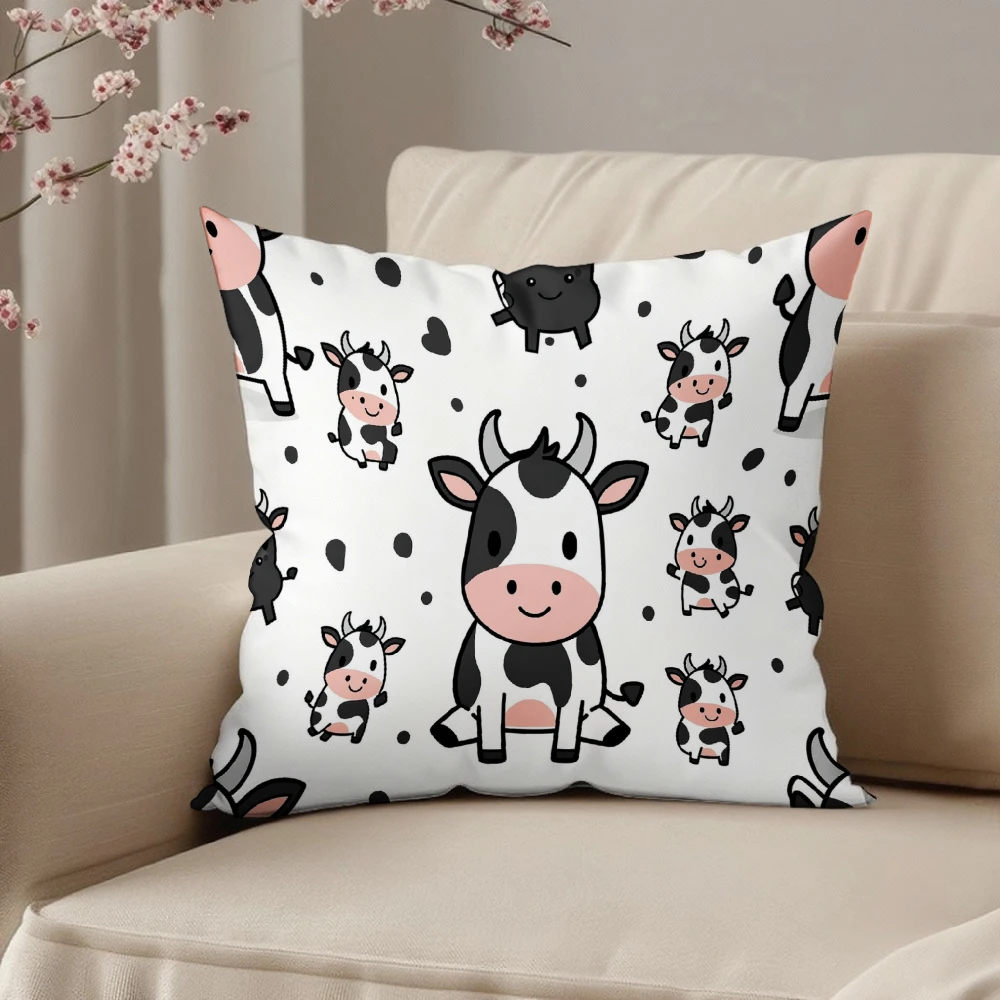 Cute Cartoon Cow Print Square Throw Pillow Case White Black Spotted Kawaii Animal Pattern Decorative Cushion Cover For Living Ro