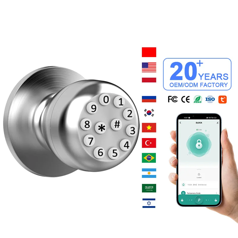 Ball Lock Password Combination Lock Tuya Bluetooth Smart Door Lock Office Entry Door Wooden Door